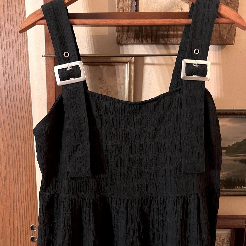 ASOS DESIGN Overall Midi Sundress in Black Bubble Texture Size 2 - Picture 2 of 5